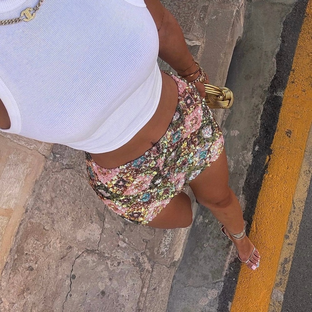 Sequin Floral Mini Skirt